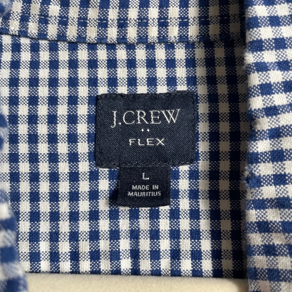 J.Crew Flex Men’s Large Blue White Gingham Button-Down Stretch Shirt